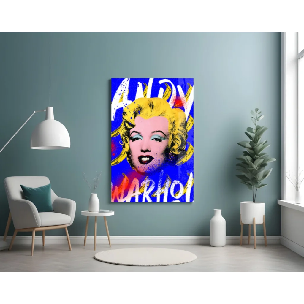 Vibrant Warhol Marilyn Monroe pop art glass wall art canvas print