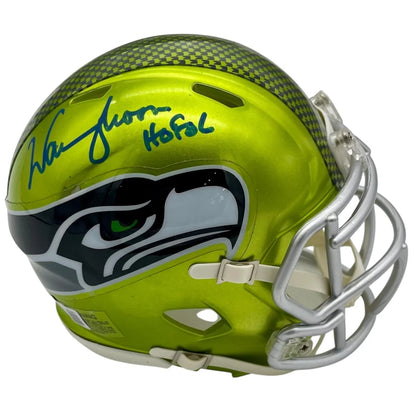 Warren Moon autographed Seattle Seahawks mini helmet in vibrant lime green