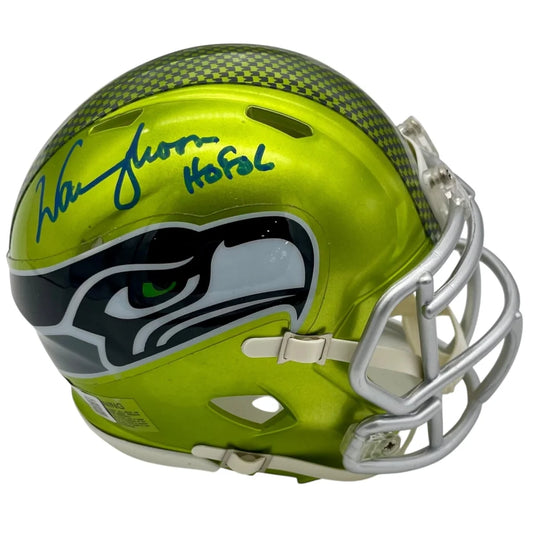 Warren Moon autographed Seattle Seahawks mini helmet in vibrant lime green