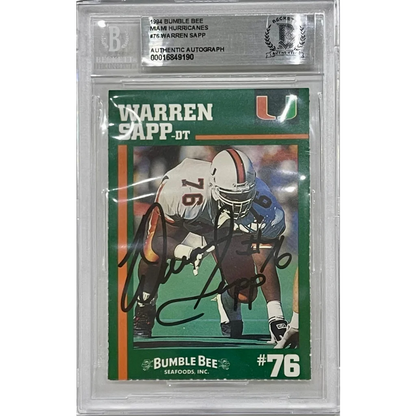 Warren Sapp autographed 1984 Miami Hurricanes bumble bee card, slabbed