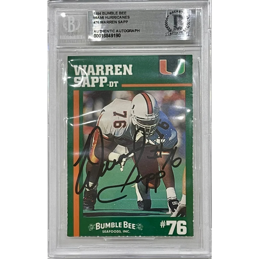 Warren Sapp autographed 1984 Miami Hurricanes bumble bee card, slabbed