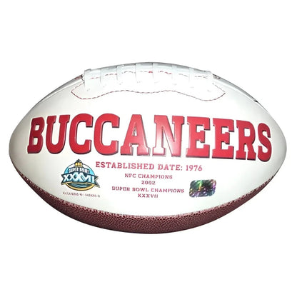 Warren Sapp autographed Tampa Bay Buccaneers logo football in white and brown