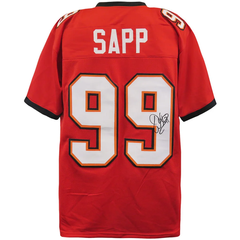 Warren Sapp signed red Tampa Bay custom jersey number 99 with Sapp