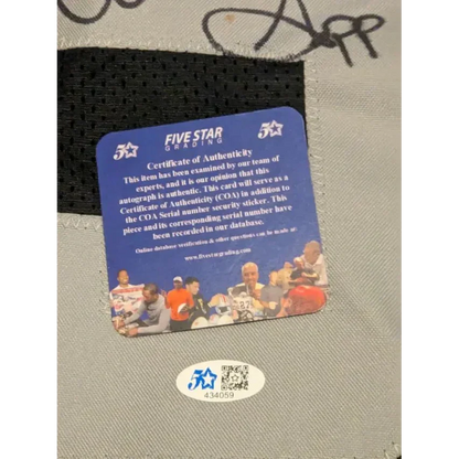 Certificate of authenticity for Warren Sapp custom jersey with FiveStar Grading COA