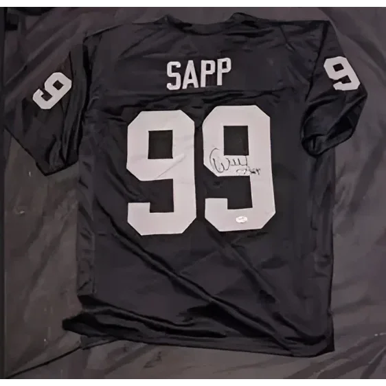 Signed Warren Sapp black football jersey with 99 and FiveStar Grading COA authenticity