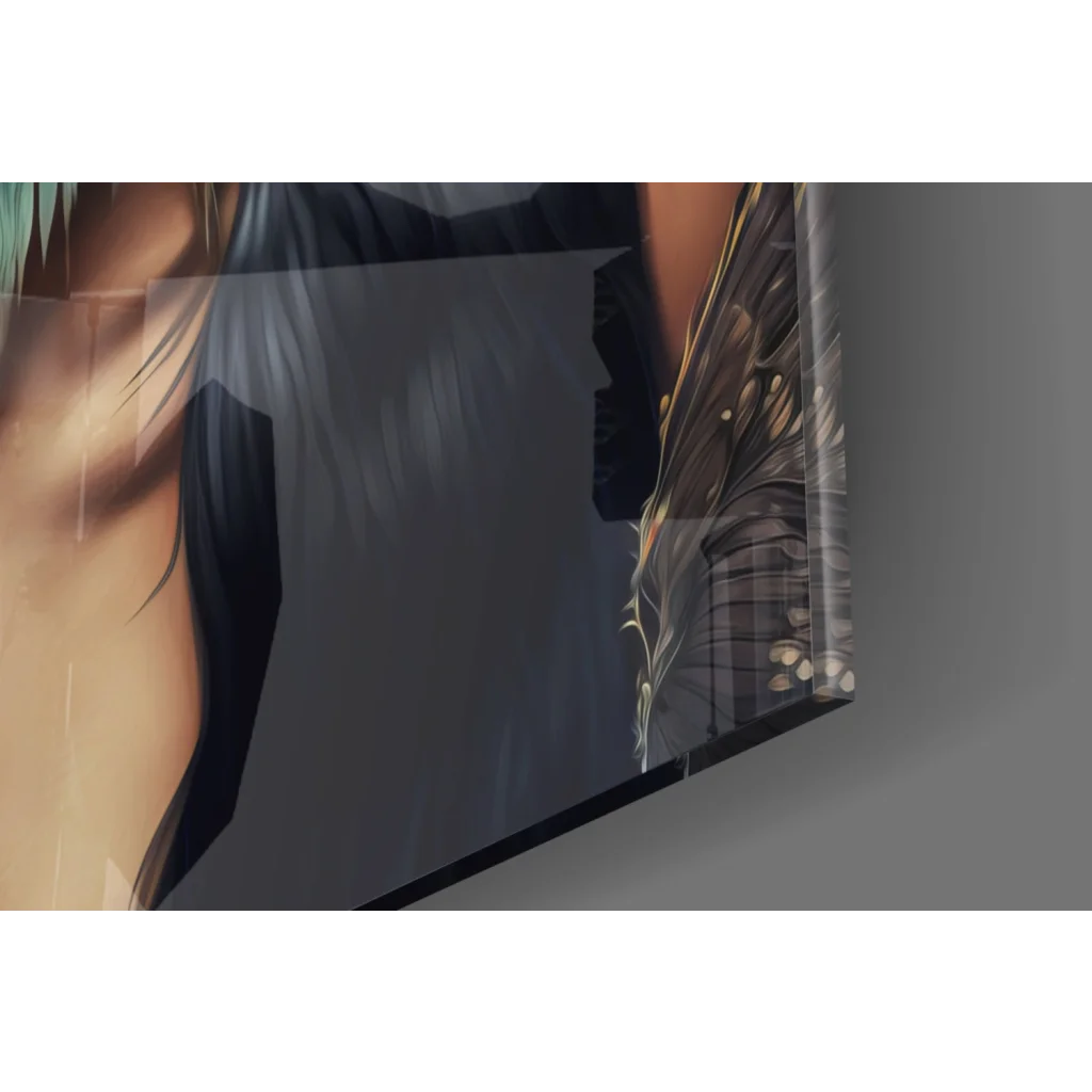 Framed anime goddess in floral crown on glass wall art print