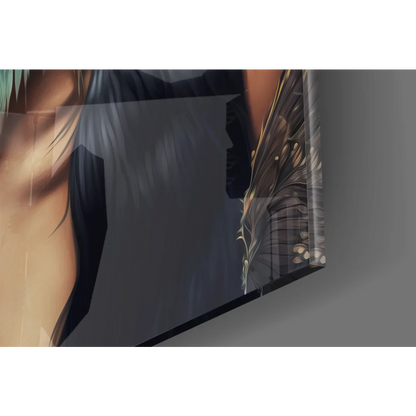 Framed anime goddess in floral crown on glass wall art print