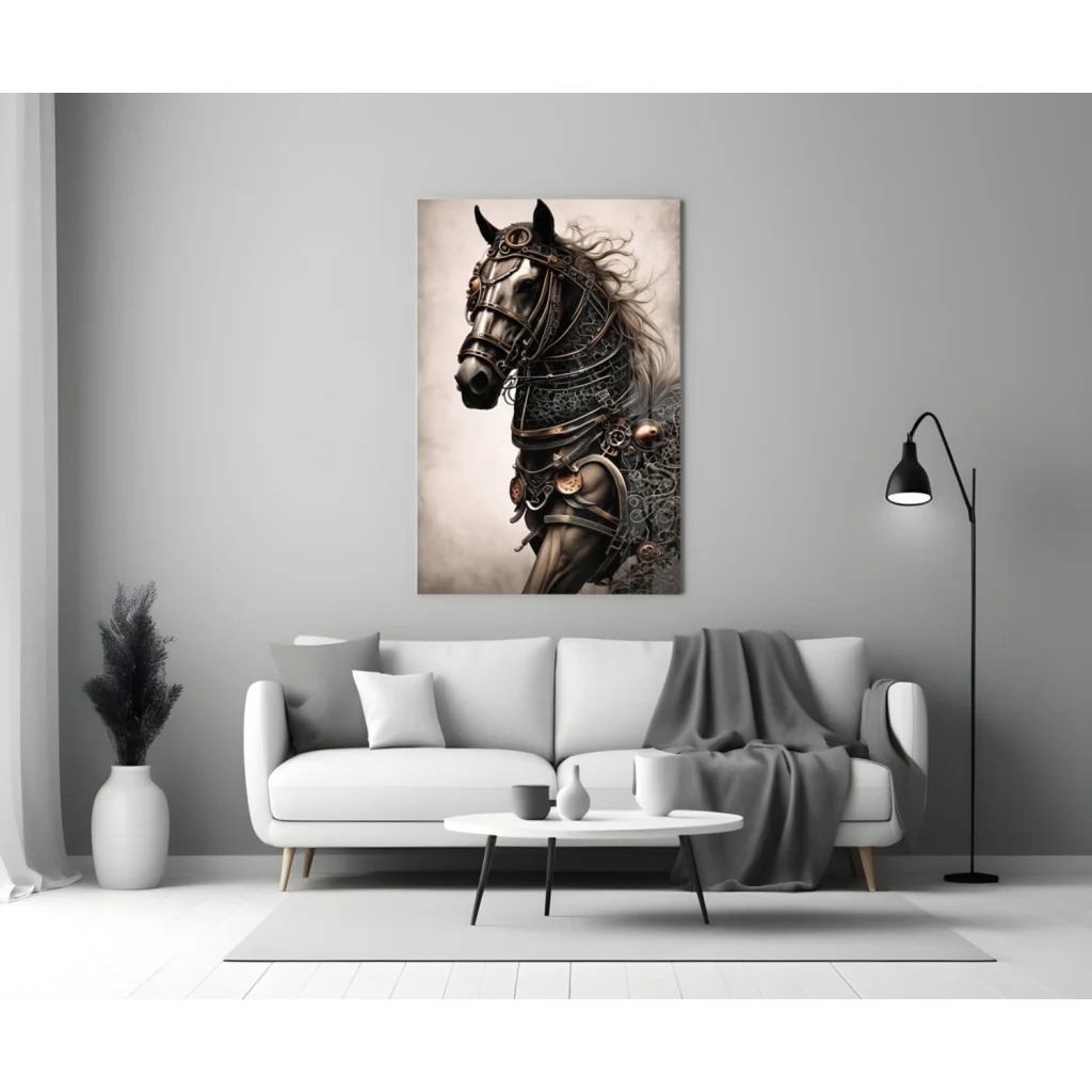 Steampunk Horse Wall Art with Metallic Armor Gears | Modern Wall Art Decor | vintageantiquesgifts.com