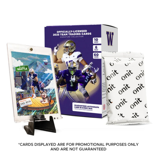 Washington Football Platinum Box with guaranteed autograph, purple white cards of player in action