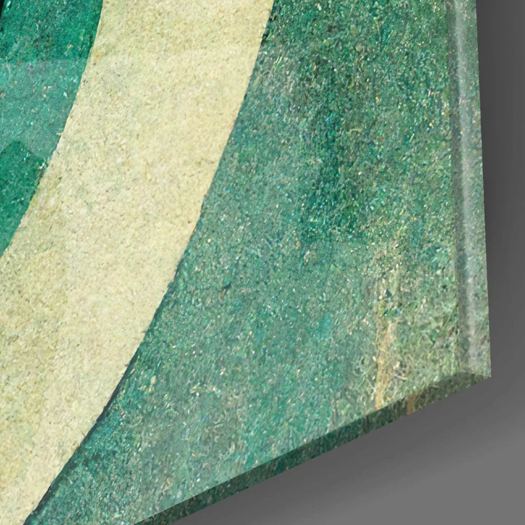 Vibrant elephant glass wall art with textured green beige abstract design