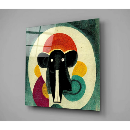 Stylized black elephant glass wall art with bold abstract design