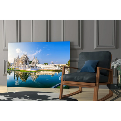 Vibrant reflective White Temple print on stunning glass wall art