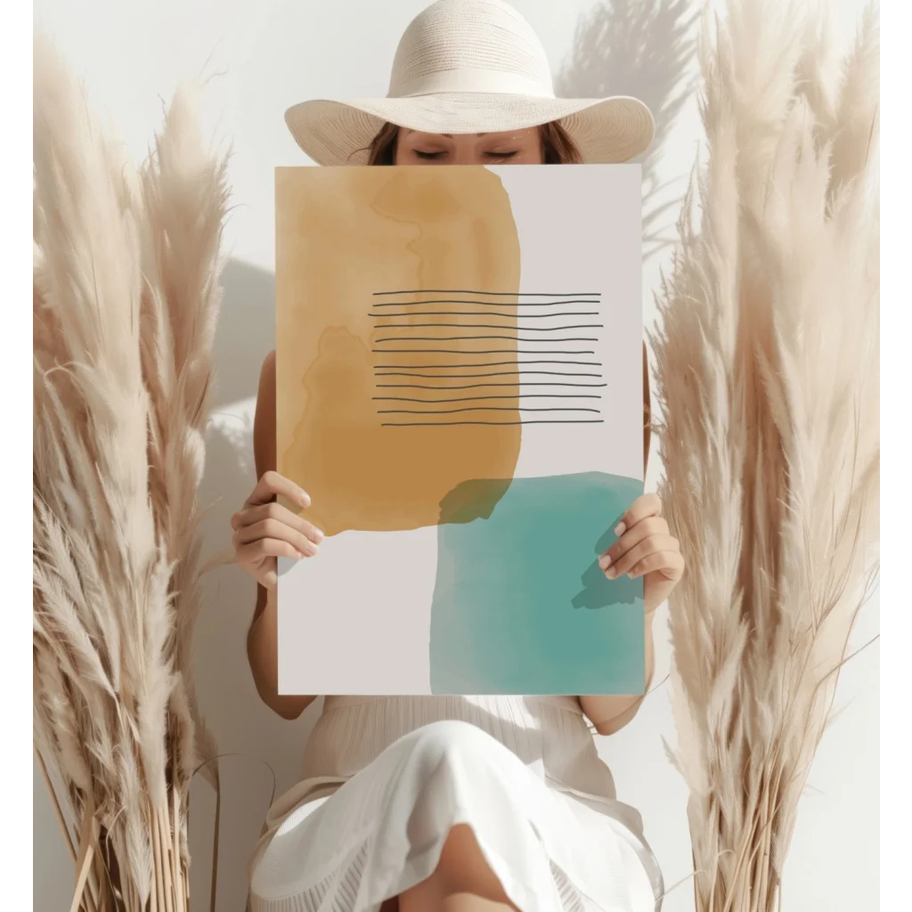 Watercolor Dreams abstract canvas in teal ochre minimalist print