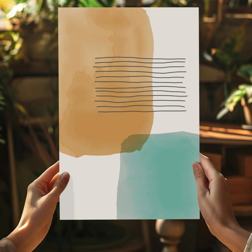 Minimalist watercolor dreams abstract canvas print in teal and ochre