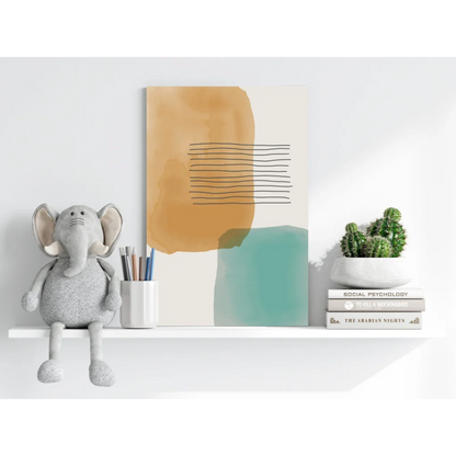 Watercolor Dreams abstract canvas in teal and ochre with beige background