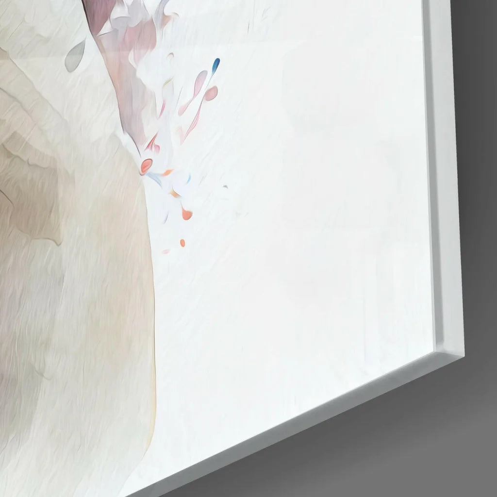 Framed white abstract wall art with pink blue accents and watercolor French Bulldog