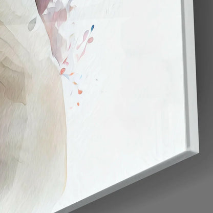 Framed white abstract wall art with pink blue accents and watercolor French Bulldog