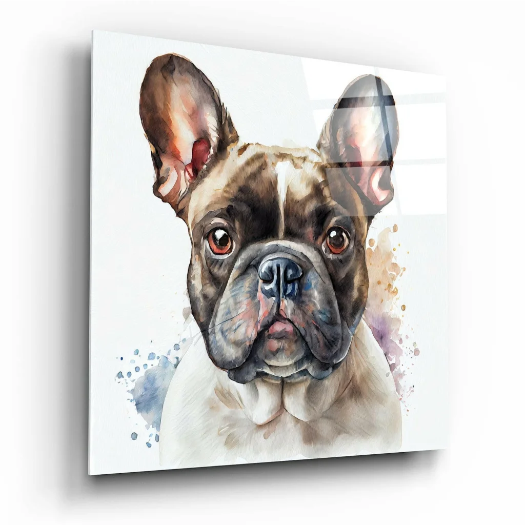 Adorable watercolor French bulldog wall art on canvas with blue ears