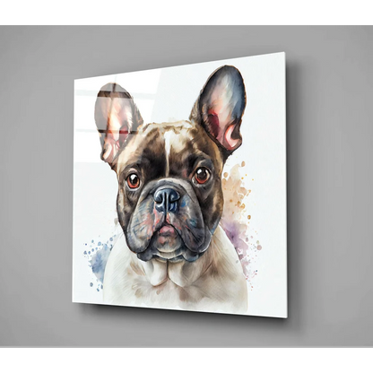 Watercolor French Bulldog wall art canvas print with blue ears