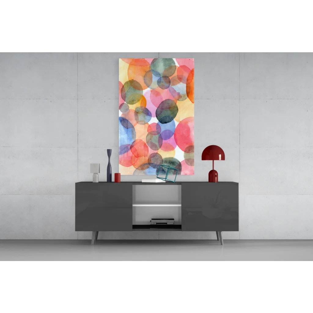 Vibrant colorful circle glass wall art with dreamy watercolor vibes