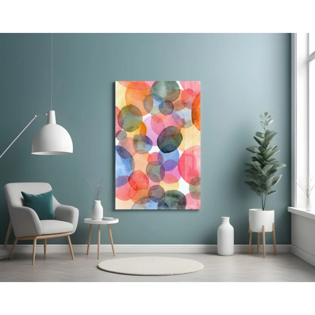 Colorful Circle Glass Wall Art With Dreamy Watercolor Vibes | Contemporary Home Wall Art | vintageantiquesgifts.com