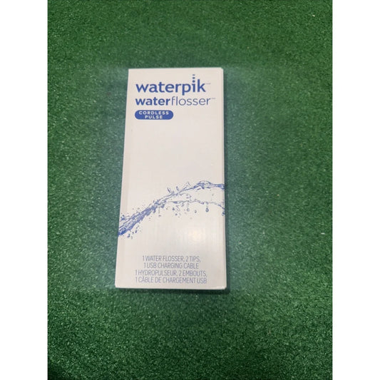 White Waterpik Cordless Pulse water flosser WF20CD013 box with blue branding