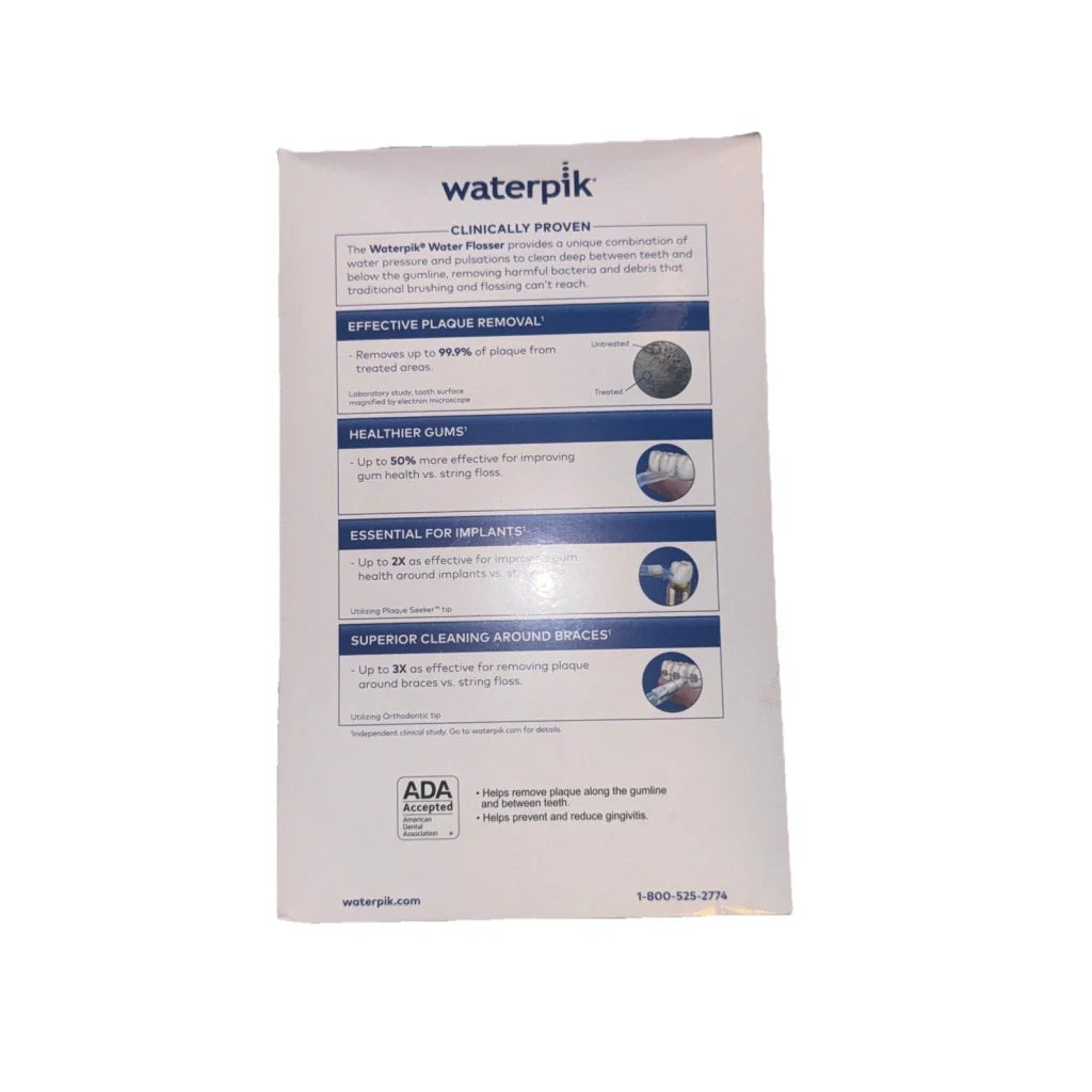 Waterpik Ultra Water Flosser black packaging with blue white text