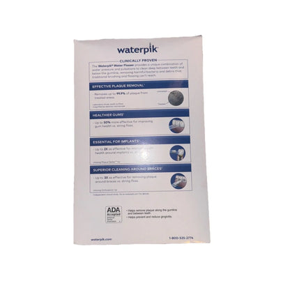Waterpik Ultra Water Flosser black packaging with blue white text