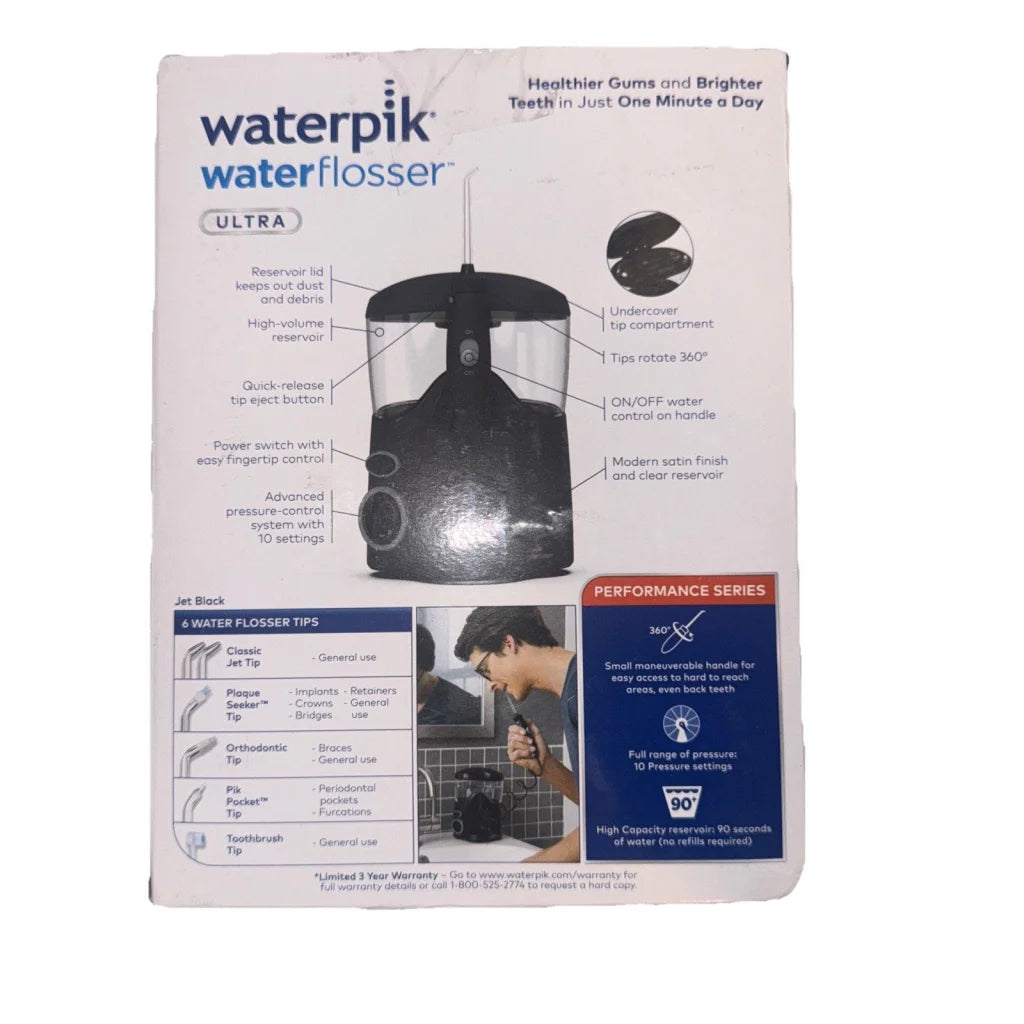 Waterpik Ultra Water Flosser jet black with satin finish and clear reservoir