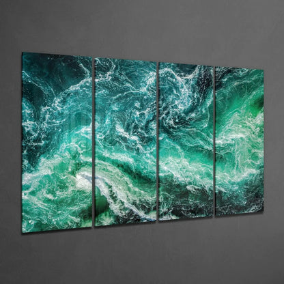 Stunning turquoise ocean waves four-panel wall art canvas set