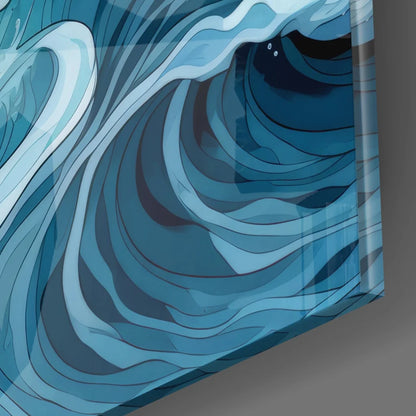 Stunning blue ocean wave tempered glass art panel