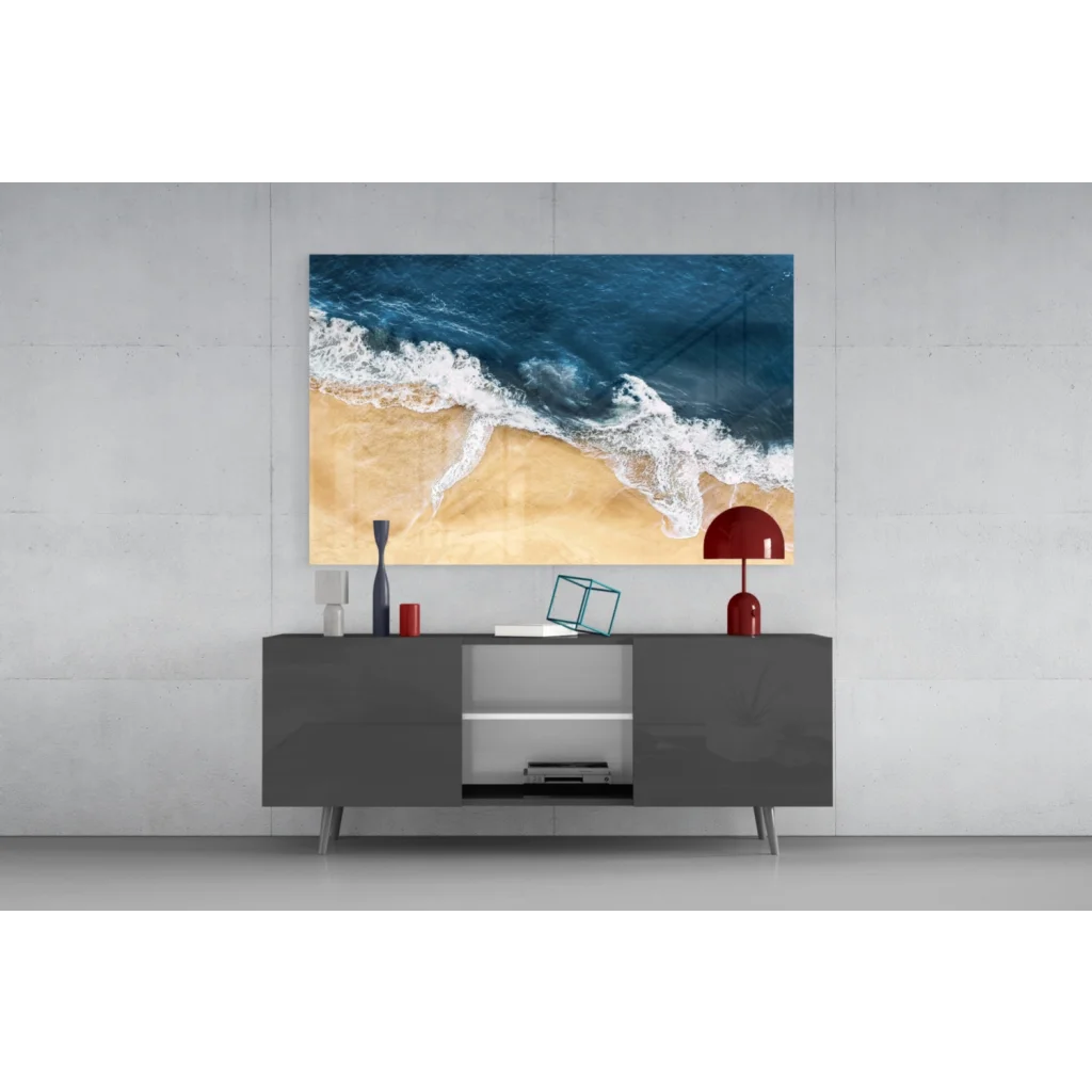 Ocean waves aerial view glass wall art canvas print