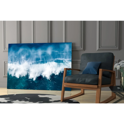 Stunning blue wave glass wall art on canvas for modern homes