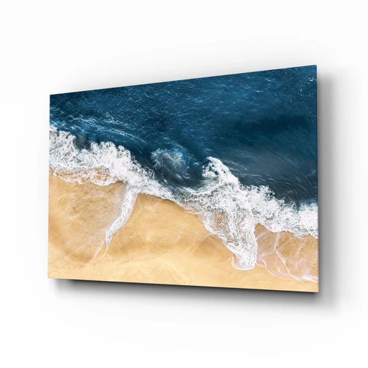 Serene ocean waves aerial view glass wall art canvas print