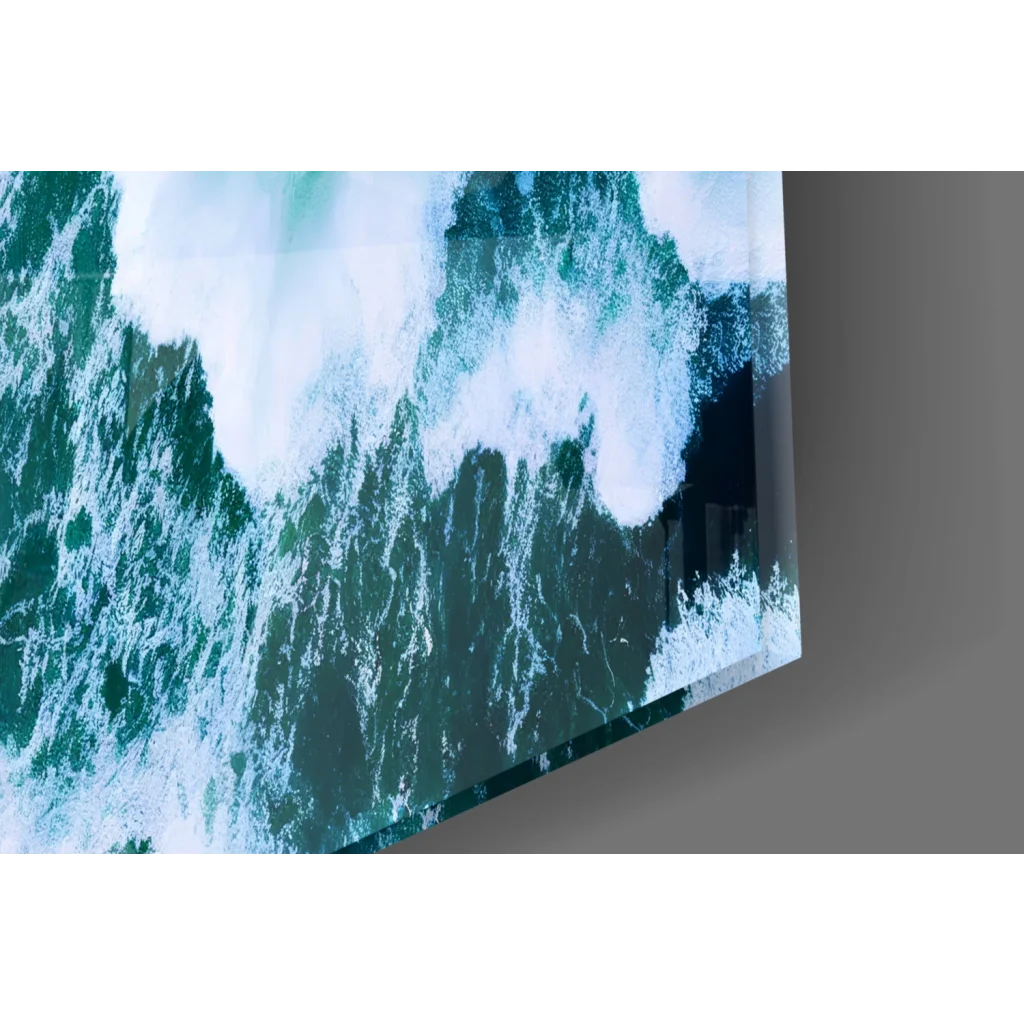 Sleek teal ocean wave glass wall art canvas print