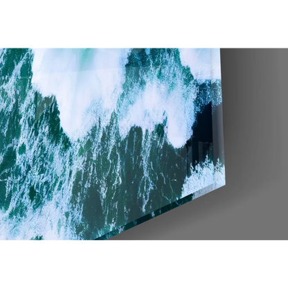 Sleek teal ocean wave glass wall art canvas print
