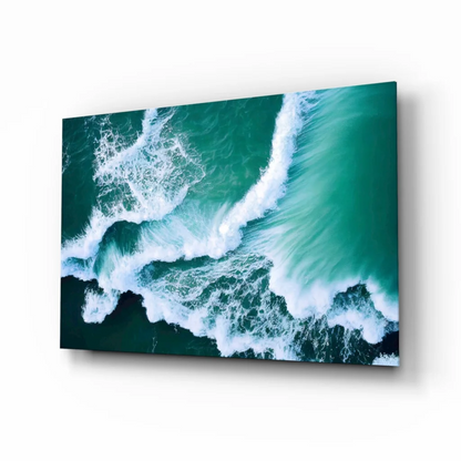Dynamic teal ocean waves crashing on canvas wall art print