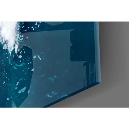 Sleek dark blue glass wall art with reflective bubbles for modern homes