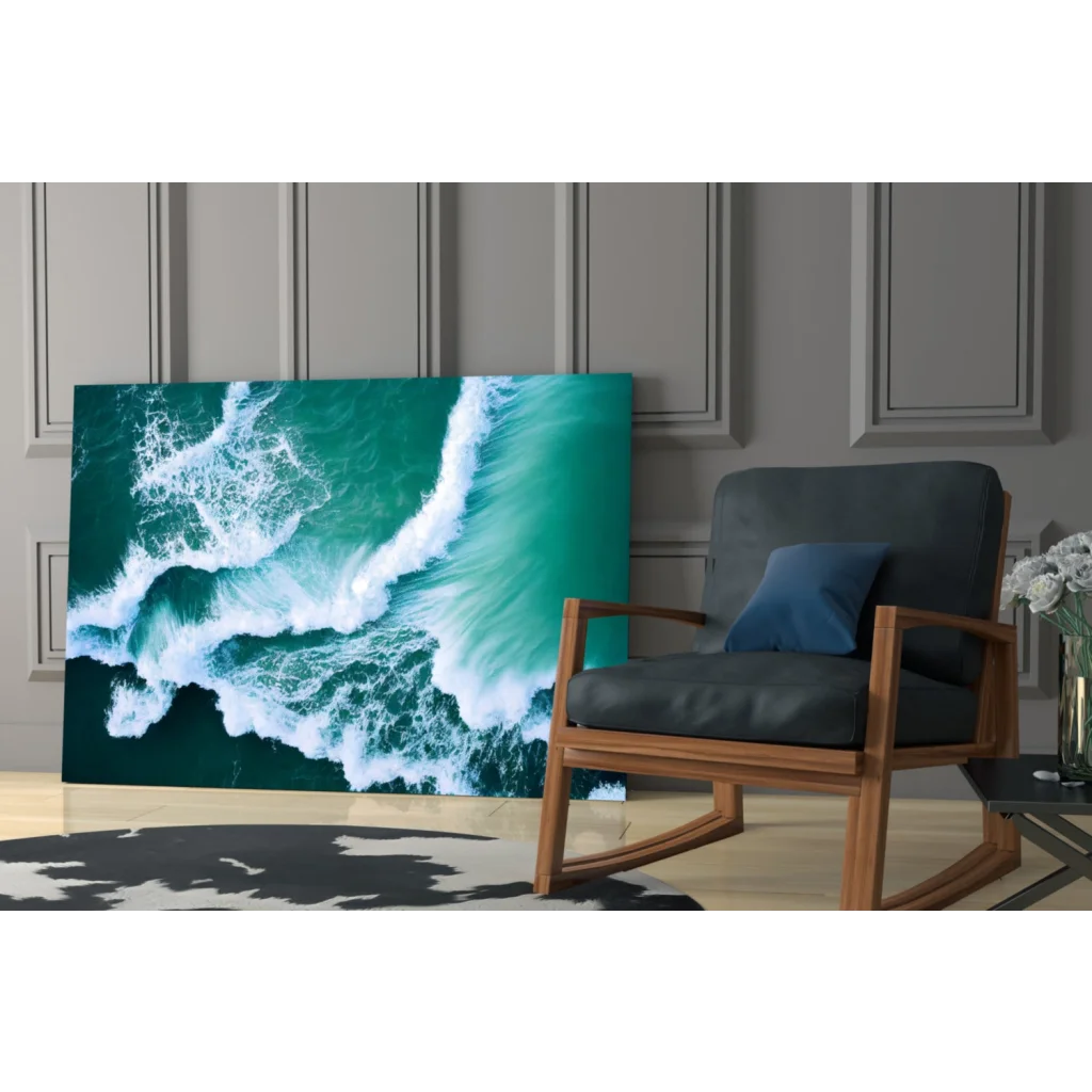 Vibrant teal ocean wave wall art canvas print