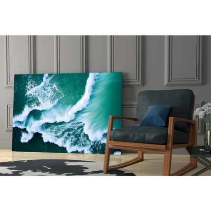 Vibrant teal ocean wave wall art canvas print