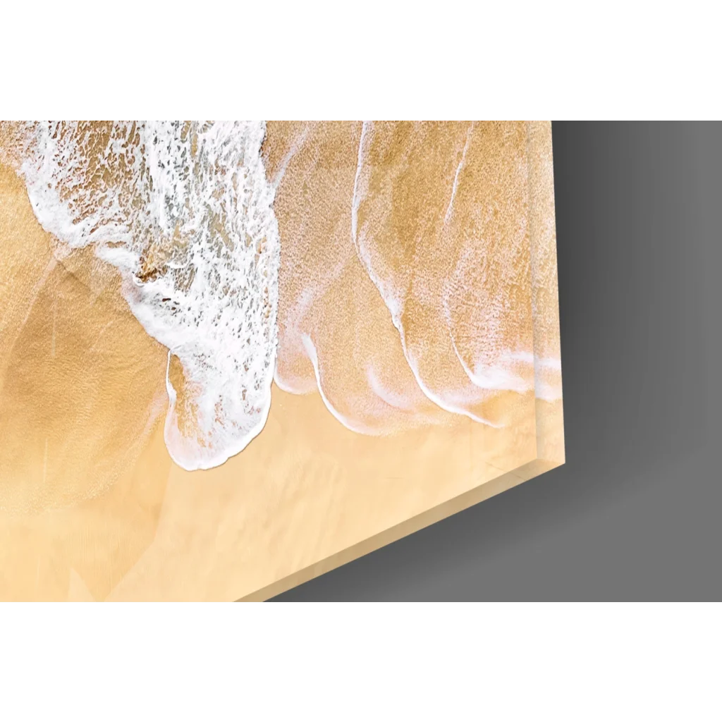 Aerial view of ocean waves on golden sand canvas wall art print