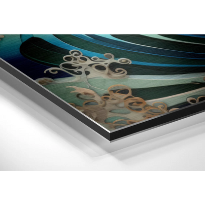 Stunning Teal Wave Art on Brushed Aluminium Dibond | Glass Wall Art Print | vintageantiquesgifts.com
