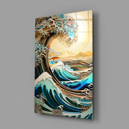 Teal and Gold Ocean Wave Wall Art Canvas Print | Glass Wall Art Print | vintageantiquesgifts.com