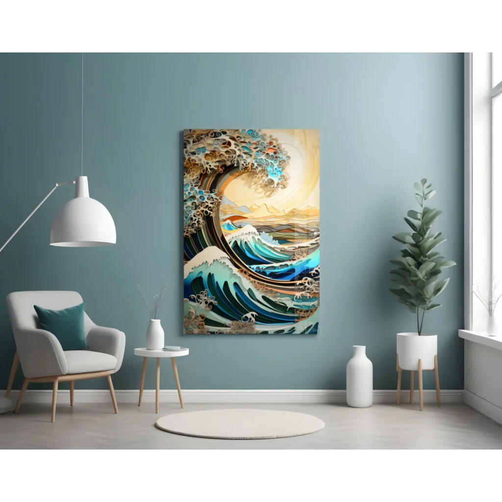 Teal and Gold Ocean Wave Wall Art Canvas Print | Contemporary Home Wall Art | vintageantiquesgifts.com
