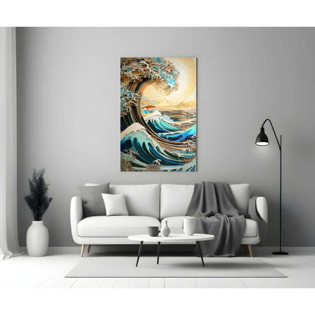 Teal and Gold Ocean Wave Wall Art Canvas Print | Modern Wall Art Decor | vintageantiquesgifts.com