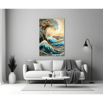 Teal and Gold Ocean Wave Wall Art Canvas Print | Modern Wall Art Decor | vintageantiquesgifts.com