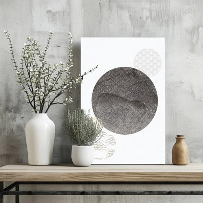 Minimalist Waves of Zen aluminum print with gray wave circle on white