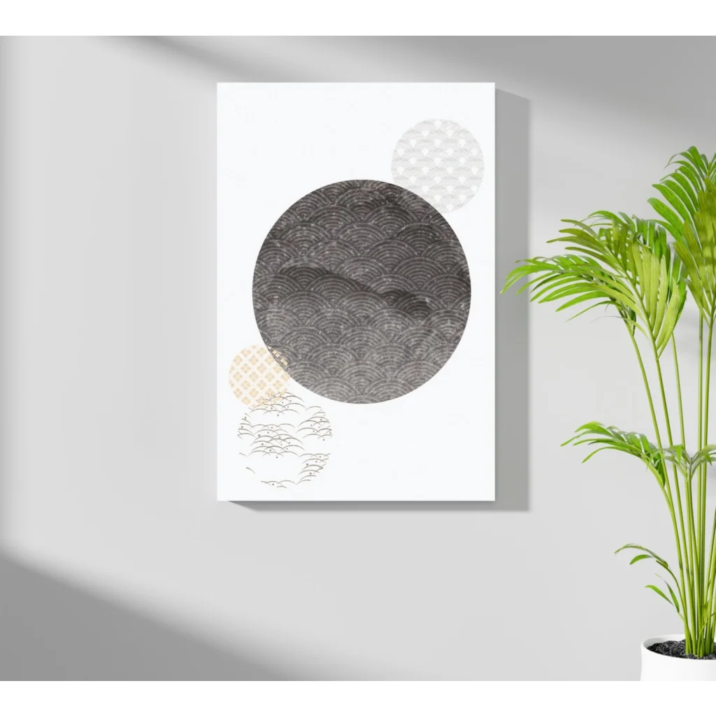 Waves of Zen aluminum art print with gray beige white wave circles