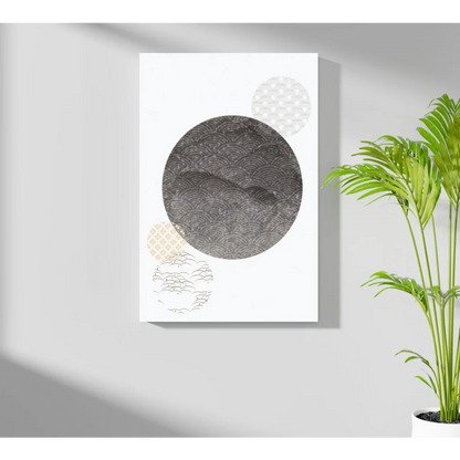 Waves of Zen aluminum art print with gray beige white wave circles