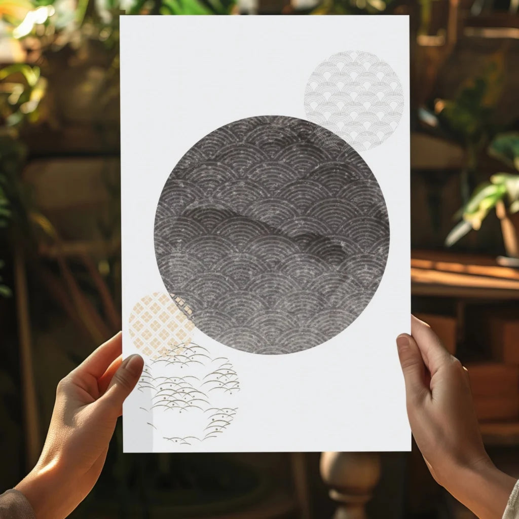 Waves of Zen aluminum art print with minimalist gray wave design